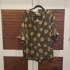 Poema 2x modcloth green daisy print blouse